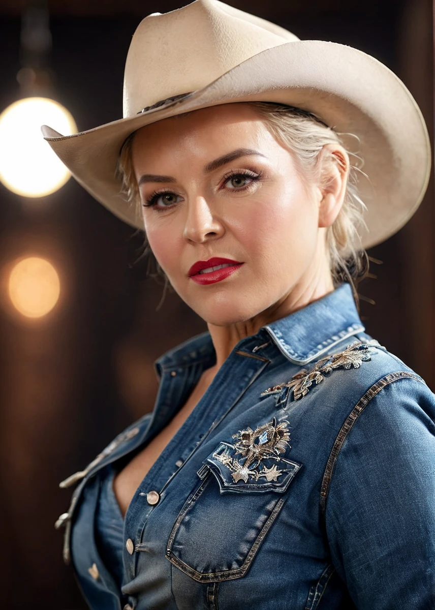 A captivating masterpiece of an woman, (((cowboy shot))), glamour, dramatic, studio lighting, looking at viewer, background blurred, 8k, <lora:MS_Bobbi_Shay_V1_SDXL:0.8>