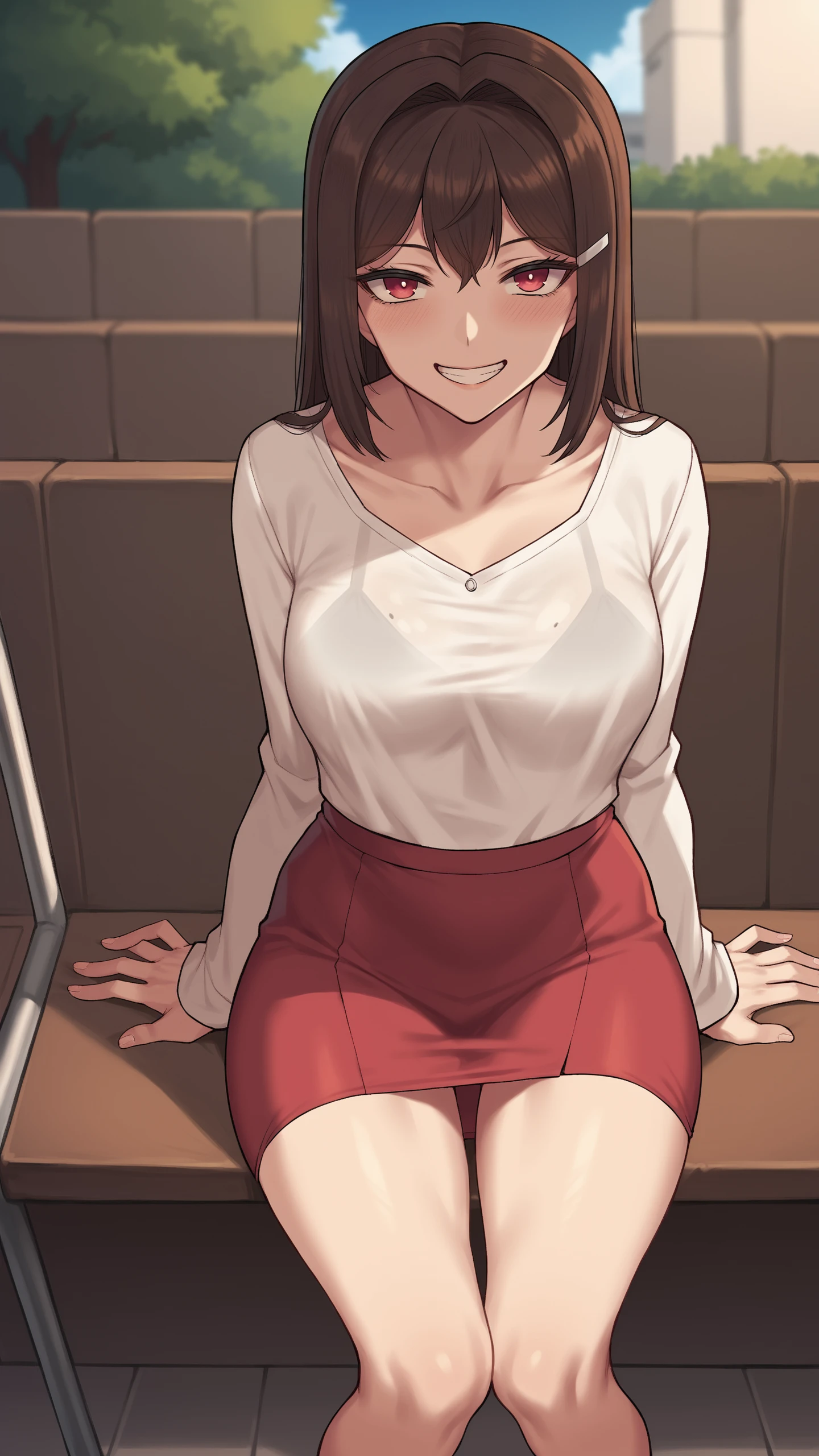 score_9, score_8_up, score_7_up, score_6_up, score_5_up, score_4_up,1girl,<lora:Yumi_NT00:0.9>,brown hair,BREAK
sitting,front view,skirt,happy