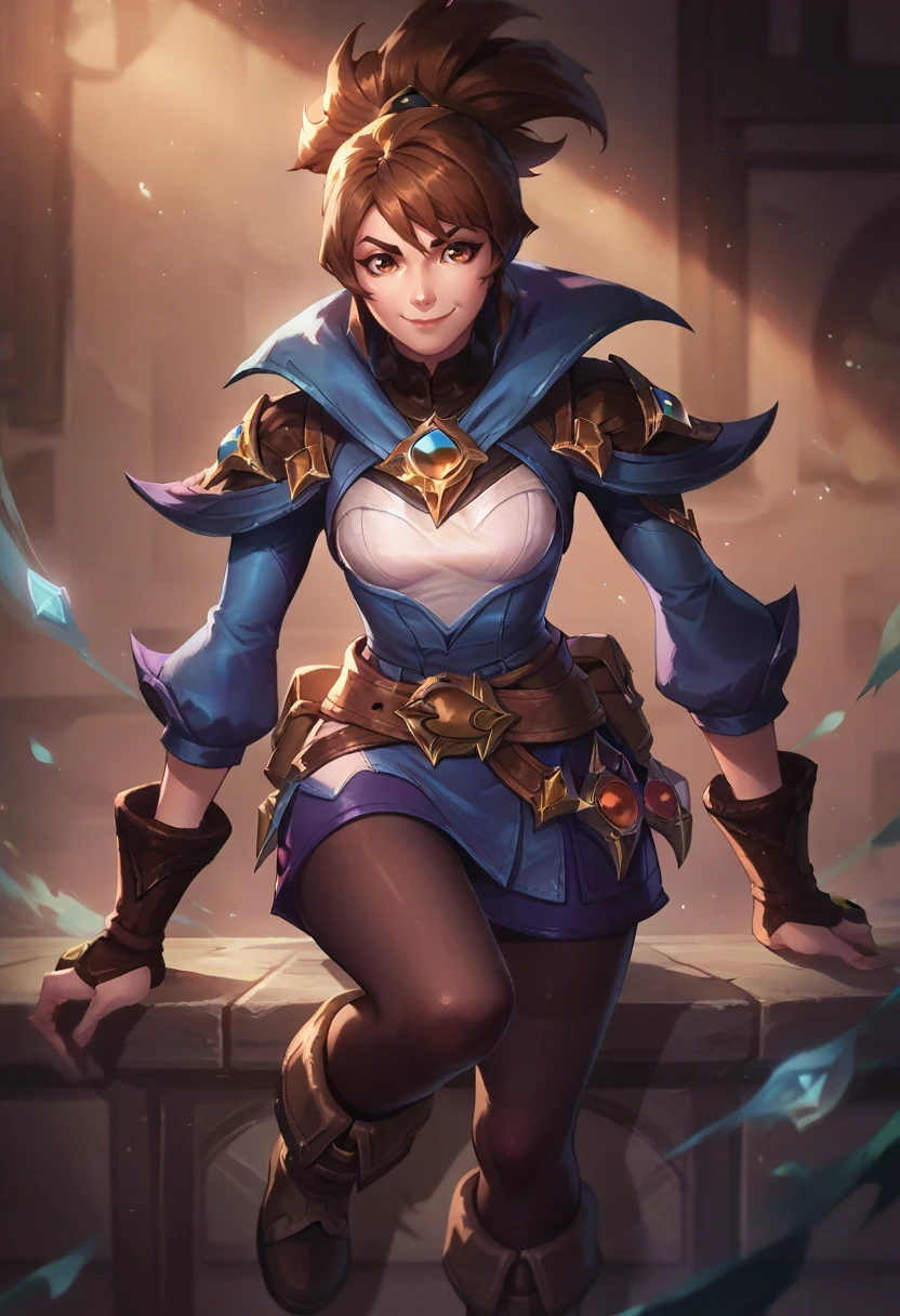 score_9, score_8_up, score_7_up,
<lora:last:0.8> 1girl, marci, brown hair, brown eyes, pantyhose, blue sleeves, short dress, brown boots, brown belt, smirk, solo,
 <lora:LeagueOfLegendsV4:0.8> league of legends style