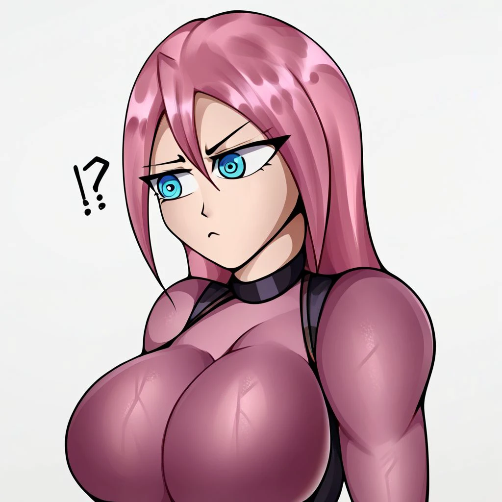 @Detnox_NSFW, 1girl, ??, confused, head shot, clothing, white background source_cartoon