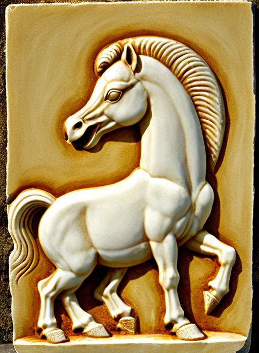 Bas-relief of a pony biting a Duck, <lora:Bas-relief-000004:1>