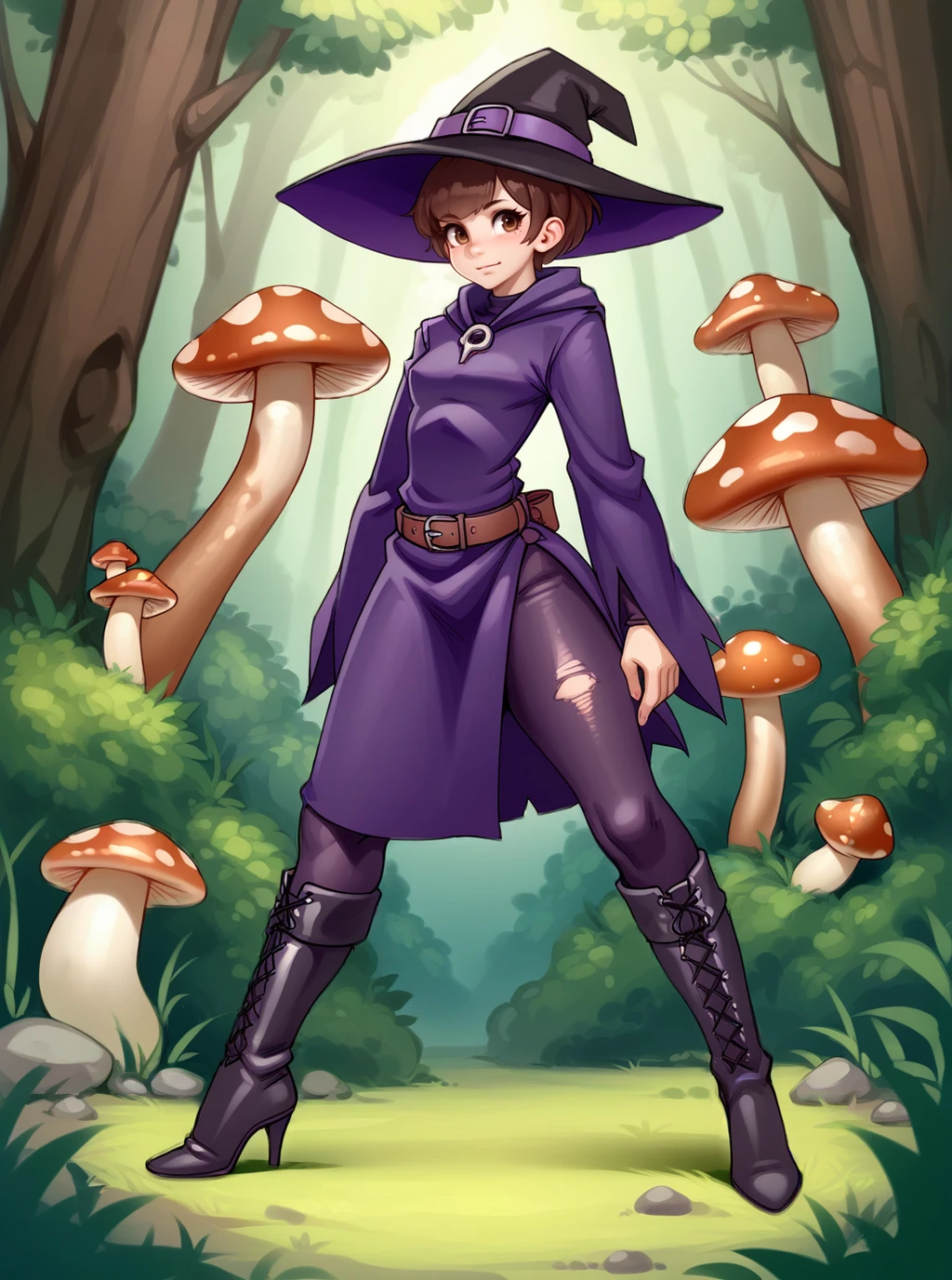 score_9, score_8_up, score_7_up, source_anime, solo, 1girl, high heel boots, , , Hazel eyes, witch, mushroom forest, , , kairunoburogu, <lora:kairunoborugu_PDXL-000001:1>