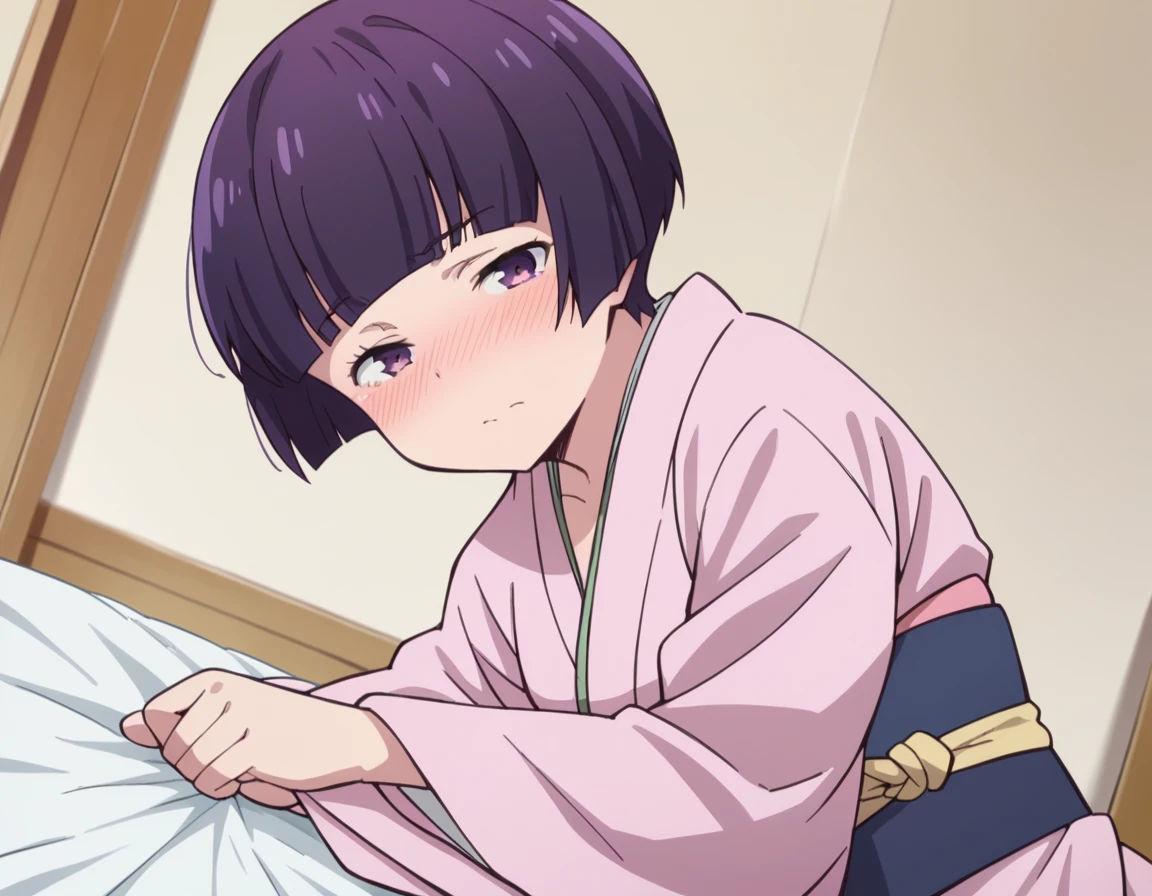score_9, score_8_up, score_7_up, source_anime,
muramasasenju, <lora:muramasa-senju-s1-ponyxl-lora-nochekaiser:1>,
muramasa senju, short hair, bangs, purple eyes, purple hair, blunt bangs,
japanese clothes, wide sleeves, kimono, sash, obi, pink kimono,
indoors, bed, bed room, on side, blush, drunk, cleavage,
solo, looking at viewer, cowboy shot, dutch angle,