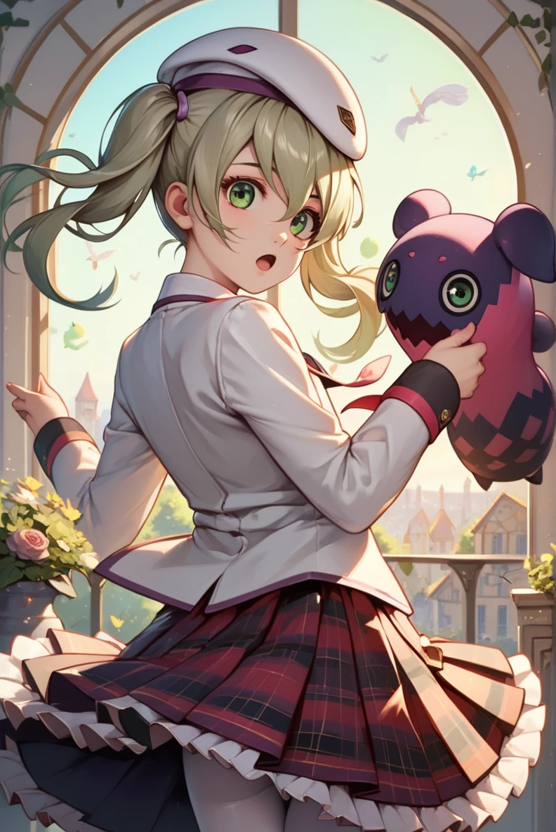 score_9, score_8_up, score_7_up, very aesthetic, source_anime, detailed, high quality, beautiful, masterpiece, detailed eyes,
village,
<lora:lightXL:0.8>
cowboy shot, upper body,
flat chest,
from behind, looking back, open mouth, creature, purple randoseru, jumping,
<lora:elizeX1_autismConfetti_v02:1> elize lutus, school uniform, white beret, twintails, light green hair, green eyes, white blazer, pleated skirt, plaid skirt, lace, white tights,, zPDXL