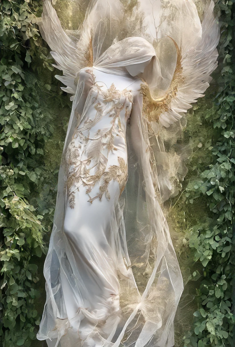 side, that angel pulling on wings a translucent soul soothing in fantasy of unfathomable beauty morphing covered in semi-transparent branches, detailed background, perfect composition, 8k, hdri, colorful, masterpiece,   <lora:- SDXL - covered_in_stuff_V1.0:.8>