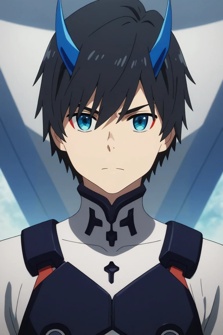 score_9, score_8_up, score_7_up, source_anime, rating_safe, intricate details, anime screencap, anime coloring, , looking at viewer, depth of field, 1boy, solo, male focus, <lora:hiro_franxx_pony:0.9>, hiro_franxx, black hair, blue eyes, bangs, blue horns, oni horns, asymmetrical, space, planets, dark, v arms, angry, king costume, <lora:sdxl_lightning_8step_lora:1>