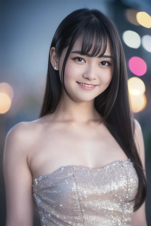1girl,(RAW photo, best quality), (realistic, photo-realistic:1.4), masterpiece, an extremely delicate and beautiful, extremely detailed, 2k wallpaper, Amazing, finely detail, extremely detailed CG unity 8k wallpaper, ultra-detailed, highres, soft light, beautiful detailed girl, extremely detailed eyes and face, beautiful detailed nose, beautiful detailed eyes,cinematic lighting,perfect anatomy,
(mini dress:1.2), bokeh, (close up:1.0),
(at a night downtown:1.3),looking at viewer, young japanaese idol,(hands behind back:1.2),
(smile:1.4), <lora:tachibanamirai_lora-v2_01:0.9>