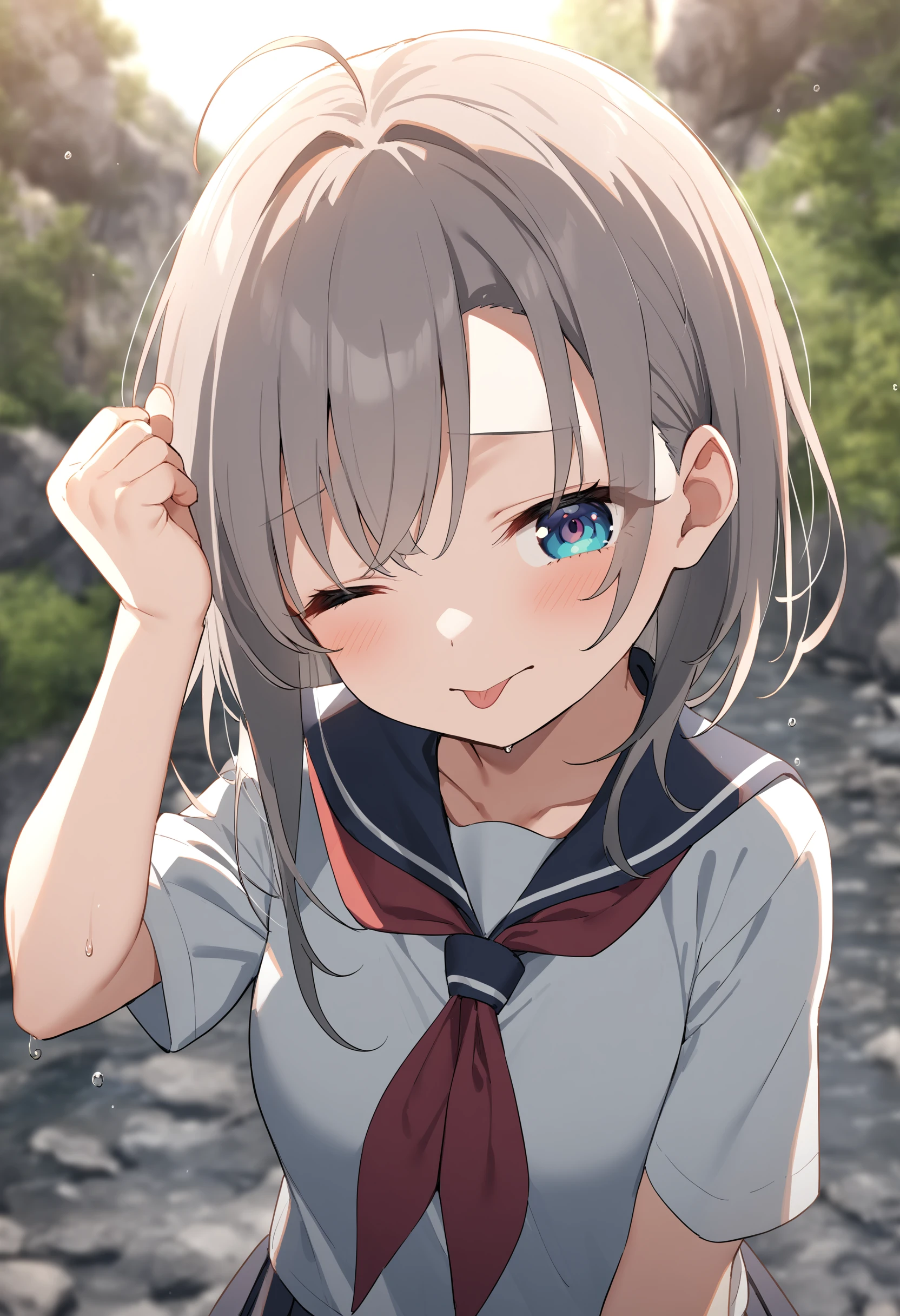 score_9, score_8_up, score_7_up, rating_safe BREAK
1girl, (:t), tearing up, black eyes, blonde hair, twintails, hairclip, forehead, flat chest, white t-shirt, pink overalls, forest, river, partially submerged, (wet, wet clothes, wet shirt, dripping)