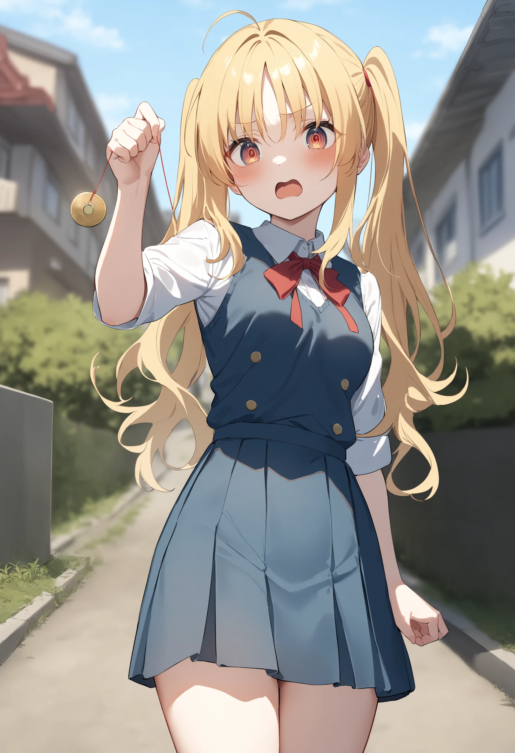 1girl,sincos, ningen mame, toosaka asagi,solo,medium breasts,school uniform,
hypnosis, mind control,looking at viewer, hand up, coin on string, <lora:hypnosis_XL_v1:0.7>
wide shot, blonde hair, brown eyes,scared, residential area, open mouth, twin drills hair,
best quality, very aesthetic, absurdres