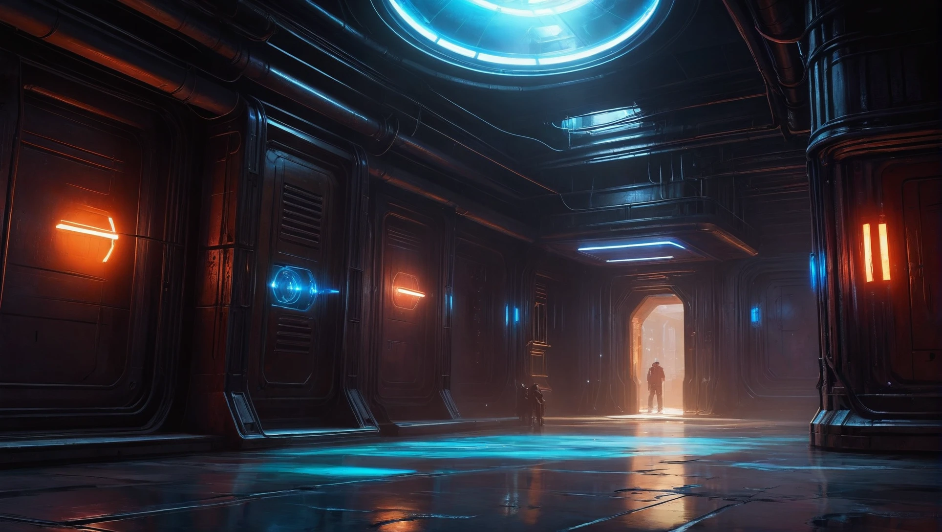 digital painting, scifi city, Teleportation Chamber \(room\) <lora:EnvyStarlightScifiAesthetic12:1>