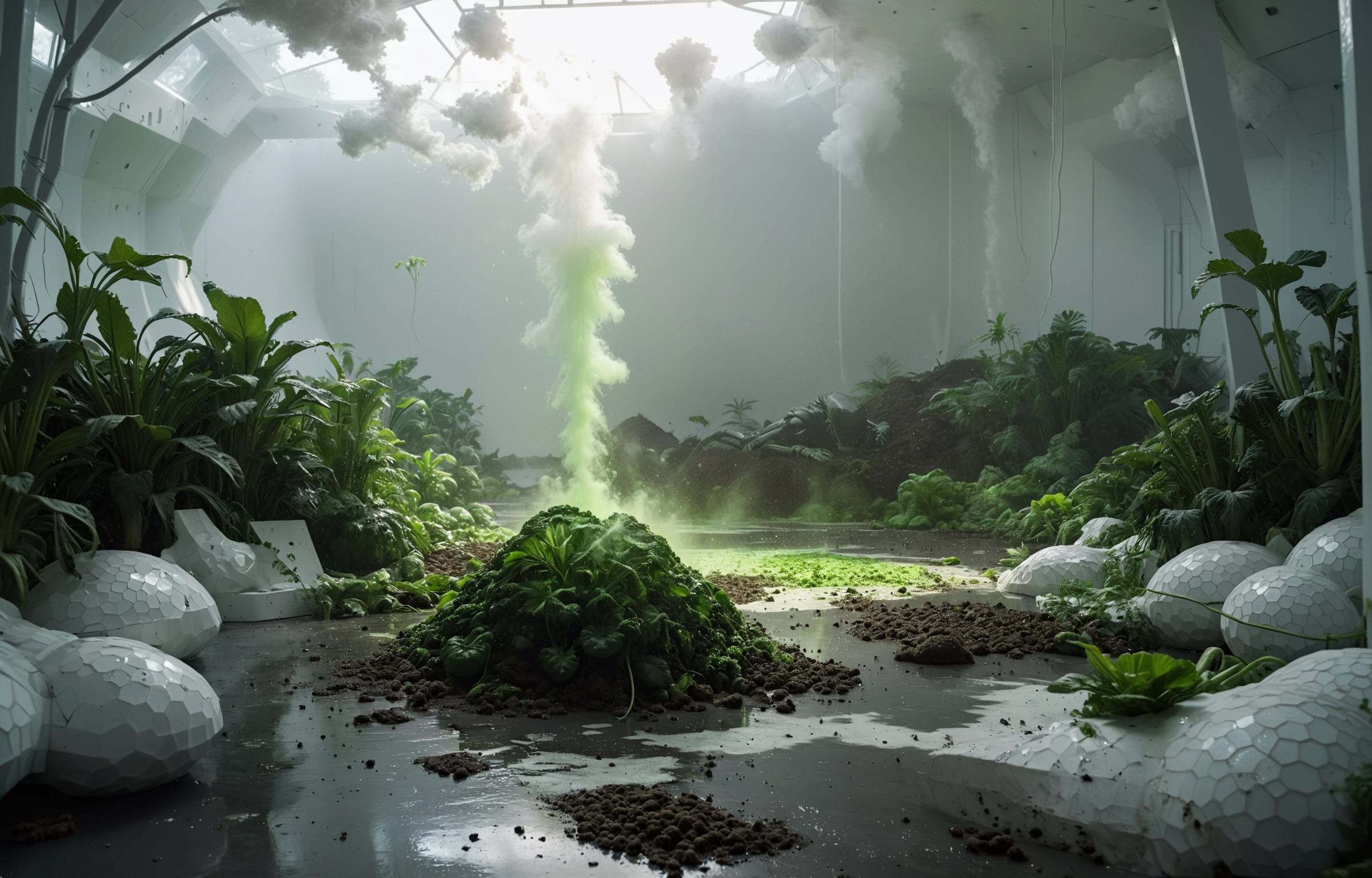 Photorealistic 3D game concept with extraterrestrial landscape with ground made of voronoi-shaped prismatic voxels and with low-poly early morning jungle flooded with dense milky fog laying on the ground as a thin turbulent smoke layer. Shallow depth of field, strong swirly bokeh effect, volumetric lighting, light caustics, sun flares, light leaks subsurface light scattering are emphasizing the surreal pleasant intricate picture.
BREAK (shallow depth of field, smooth background with strong swirly bokeh effect:1.25)