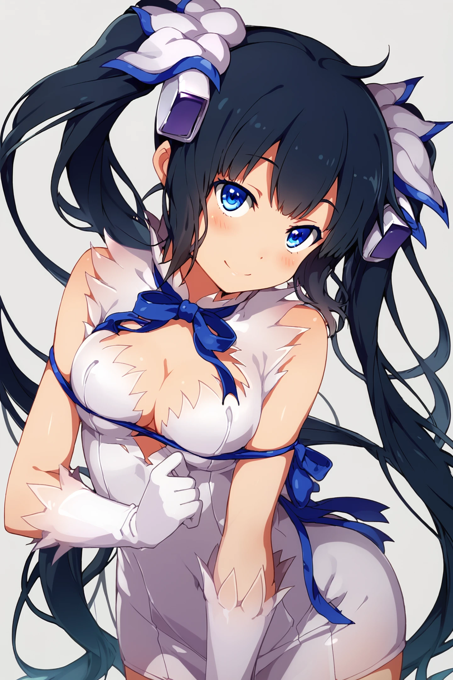 score_9,score_8_up,score_7_up,masterpiece,best quality,very aesthetic,absurdres,official art,official style,
1girl,breasts,long hair,hestia (danmachi),solo,rei no himo,twintails,blue eyes,ribbon,black hair,gloves,cleavage,blue ribbon,smile,medium breasts,dress,blush,white gloves,hair ribbon,looking at viewer,pencil dress,cleavage cutout,clothing cutout,white dress,hair ornament,
<lora:è»pote_XL_PONY:0.8>,