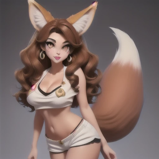 masterpiece, highest quality:1.5, Animation style, holo, alone,(Sexy Poses), Long Hair, Brown Hair, Dog ears, smile, (big breasts:1.2), (Large Breasts:1.2，Realistic areola，Realistic nipples)，(is visible:1.6，Perfect and realistic), (Pussy juice:1.3), A bushy tail grows from its waist.,