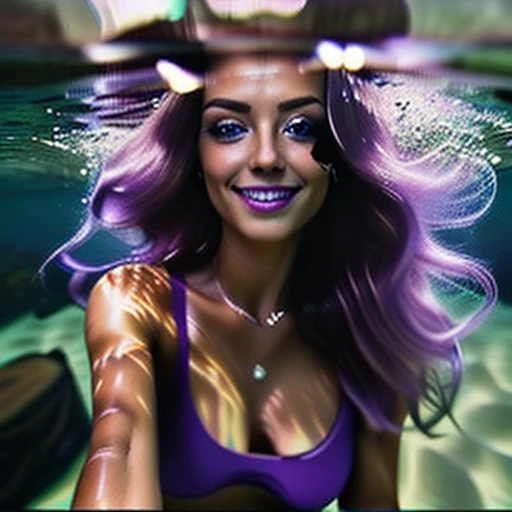 fisheye lens, best quality, masterpiece, ultra detailed, ultra high res, realistic, bright colour, female, extremely large breast, very long pink mohawk hair, tiny pink see through bikini, front view, under water,