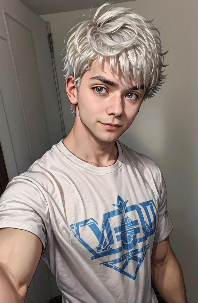 masterpiece, high-quality, high-res, 8k, 1 boy, anime style, vadiryi, white hair,  t-shirt, <lora:vadiryi:.6>