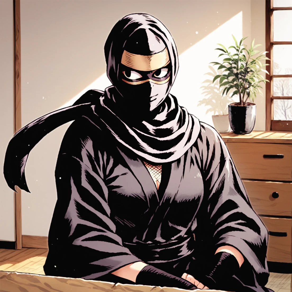 score_9, score_8_up, score_7_up, score_6_up, Detailed Background, BREAK
<lora:Shadow_Ring:0.8>, shadowringopm, 1girl, solo, ninja, mask,
living room, scarf, mouthmask,