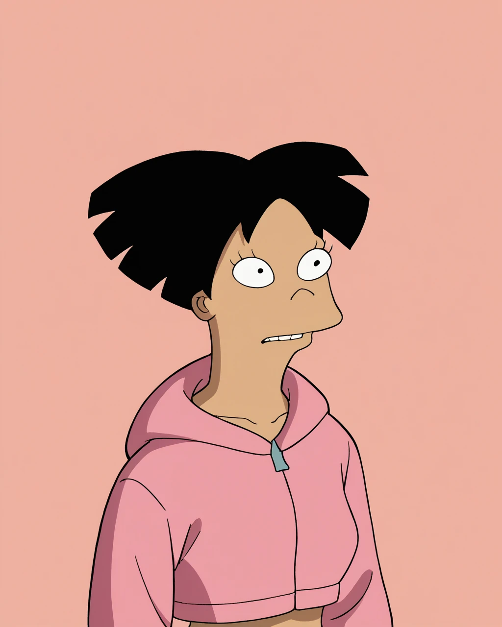 score_9, score_8_up, score_7_up, zPDXL,amy wong, pink sweatsuit, circle eyes, overbite, dot pupil, source_cartoon, futuramastyle, 1girl, short hair, black hair,<lora:Futurama_Style:1>