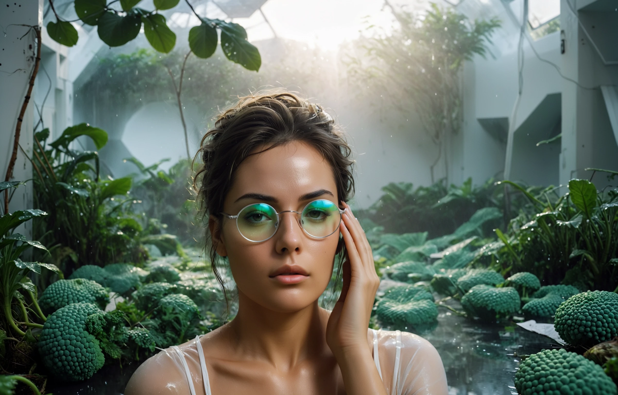 Photorealistic 3D game concept with extraterrestrial landscape with ground made of voronoi-shaped prismatic voxels and with low-poly early morning jungle flooded with dense milky fog laying on the ground as a thin turbulent smoke layer. Shallow depth of field, strong swirly bokeh effect, volumetric lighting, light caustics, sun flares, light leaks subsurface light scattering are emphasizing the surreal pleasant intricate picture.
BREAK (shallow depth of field, smooth background with strong swirly bokeh effect:1.25)