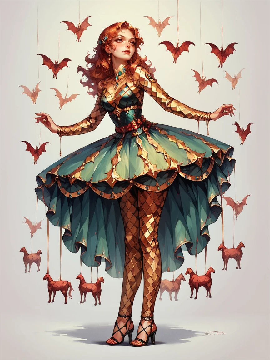 score_9, score_8_up, score_7_up, score_6_up, <lora:c1rcusstyl3XLP:0.7> c1rcusstyl3, <lora:c1rcusXLP:0.6> c1rcus, dress, pants, high heels, 1girl