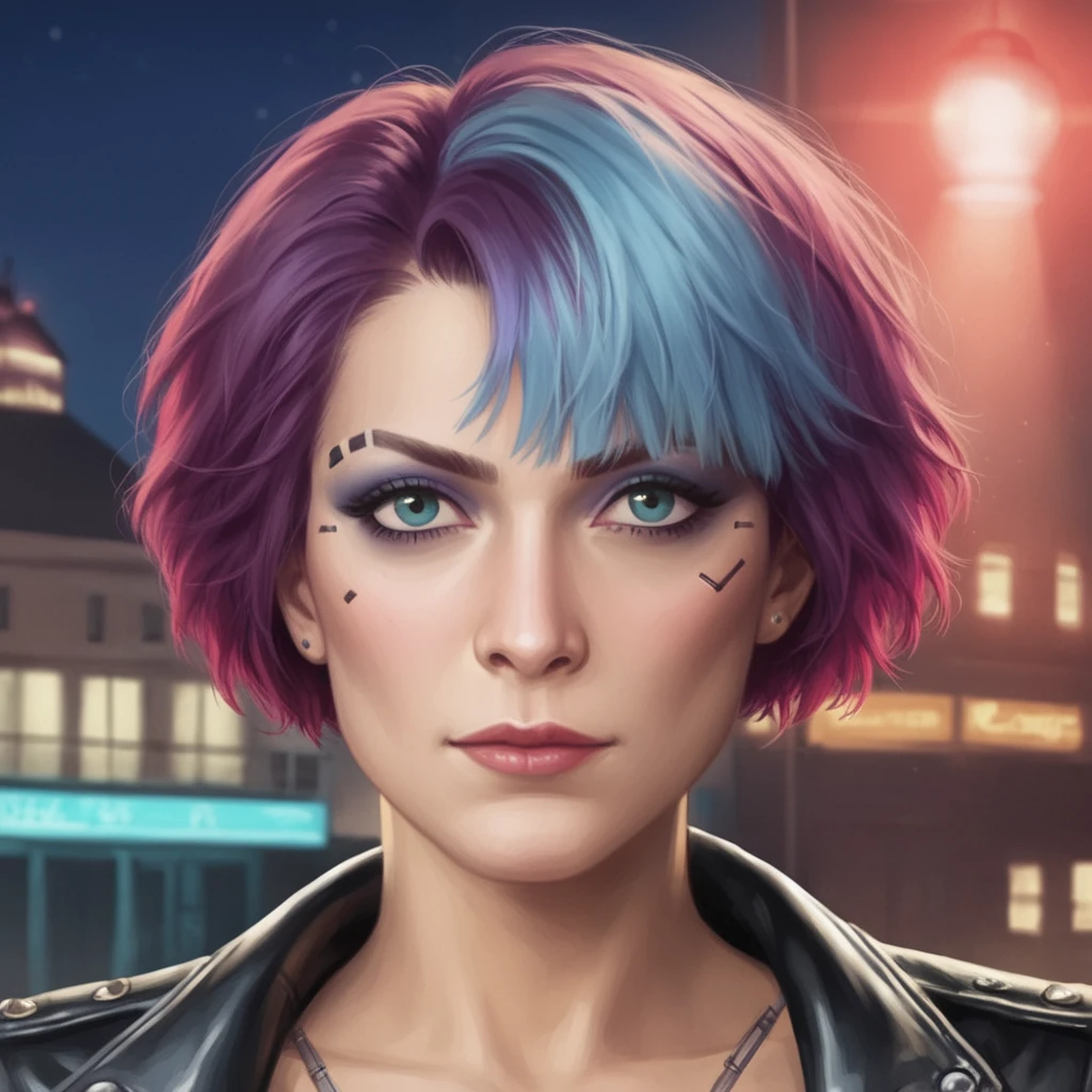 score_9, score_8_up, score_8, (masterpiece, best quality, highly detailed, realistic, cinematic light, night time), source_western, 2.5d, screencap, portrait of lcasati as a cyberpunk girl, multicolored hair,
short bob hair, looking at the viewer, leather jacket, close up, (((night city background)))
<lora:Marchesa_Luisa_Casati_Pony-000008:.7> lcasati