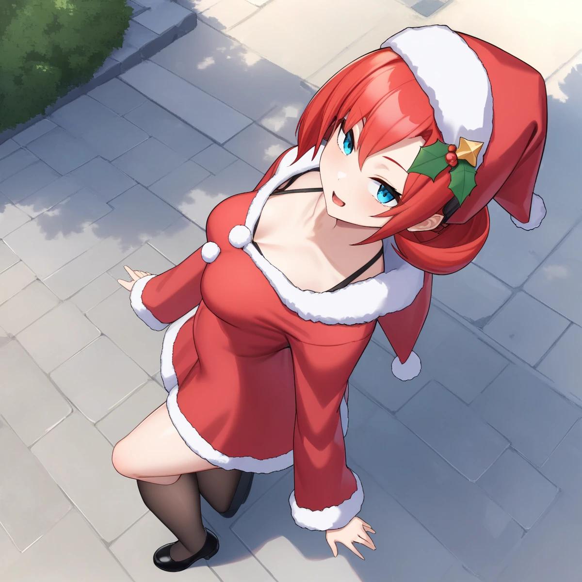 santa costume, dsc-nokia, (full body), solo, 1girl, outdoors, masterpiece, best quality, very aesthetic, absurdres <lora:dsc-nokia-V01-000003:0.5>