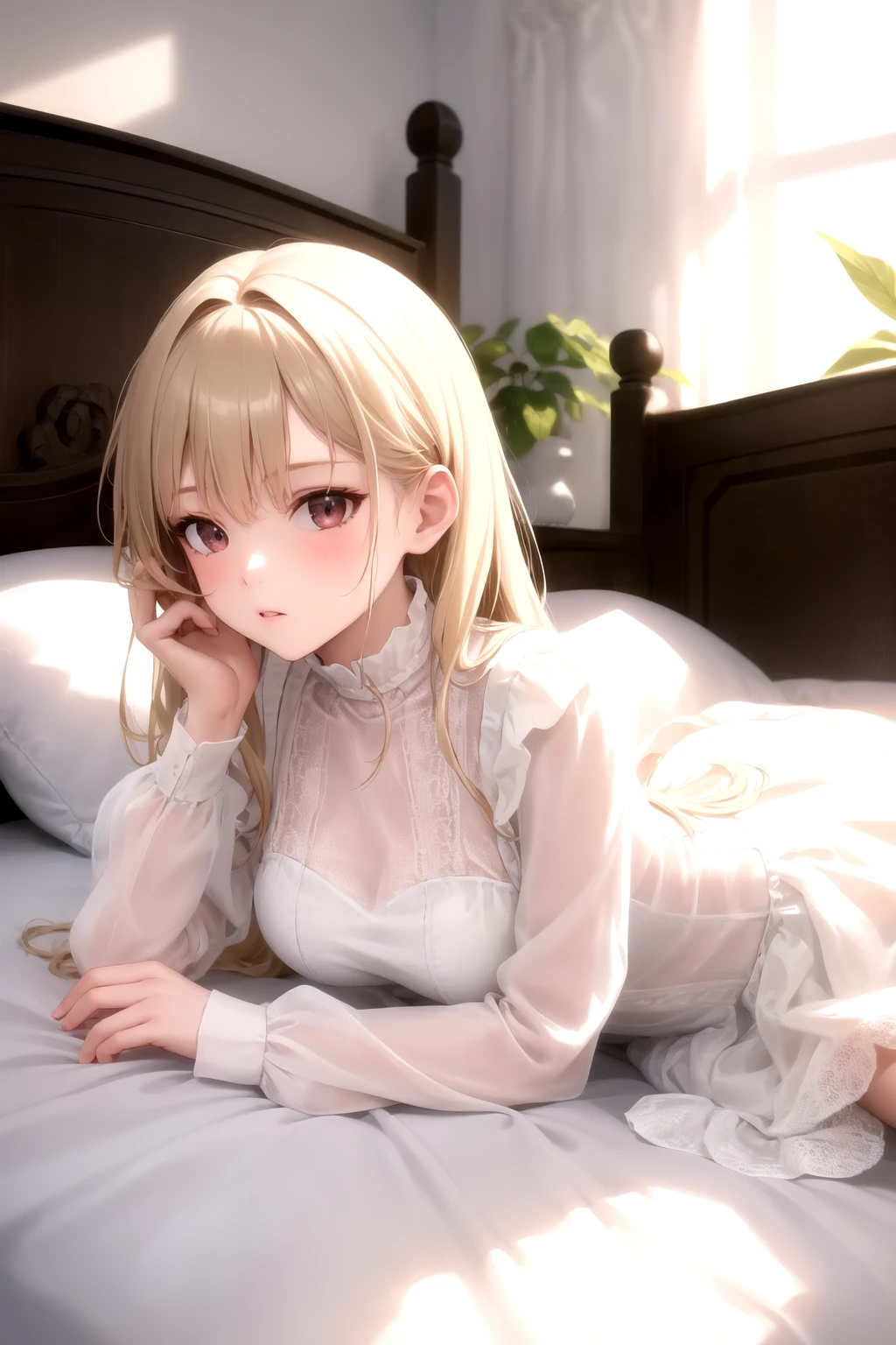 <lora:utesy_dress_v0.3:1>
1girl, white dress, frilled dress, see-through, long sleeves,
bed, on stomach, lying, the pose,
<lora:the_pose_v0.1:1>, masterpiece, best quality, highly detailed
