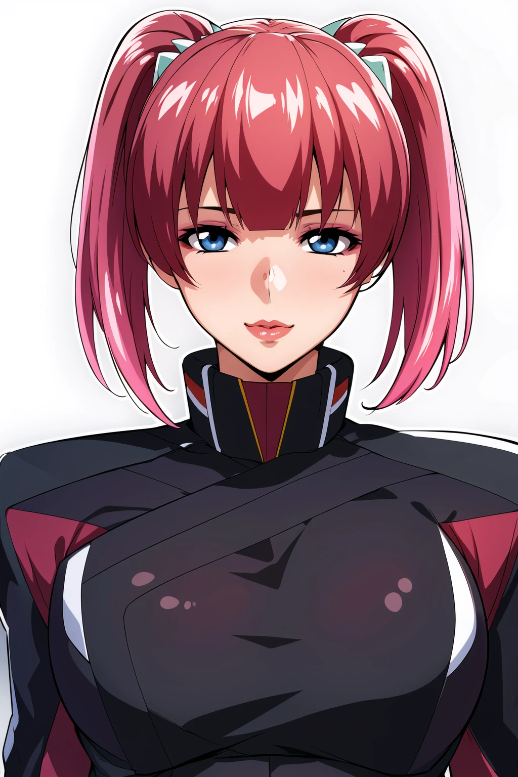 Simple White Background,
dynamic pose,standing at attention,
military, military uniform, long sleeves, turtleneck, miniskirt, red jacket, black shirt,
<lora:Agnes_Giebenrath_SeedFreedom-KK77-V1:0.7>,
blue eyes, pink hair,bangs,short hair,hair ornament,red lipstick,twintails,
<lora:Oda_Non_Style-KK77-V2:0.3>,<lora:more_details:0.1>,
1 girl, 20yo,Young female,Beautiful long legs,Beautiful body,
Beautiful Nose,Beautiful character design, perfect eyes, perfect face,expressive eyes,perfect balance,
looking at viewer,(Focus on her face),closed mouth, (innocent_big_eyes:1.0),(Light_Smile:0.3),
official art,extremely detailed CG unity 8k wallpaper, perfect lighting,Colorful, Bright_Front_face_Lighting,White skin,
(masterpiece:1.0),(best_quality:1.0), ultra high res,4K,ultra-detailed,
photography, 8K, HDR, highres, absurdres:1.2, Kodak portra 400, film grain, blurry background, bokeh:1.2, lens flare, (vibrant_color:1.2),professional photograph,
(Beautiful,large_Breasts:1.4), (beautiful_face:1.5),(narrow_waist),