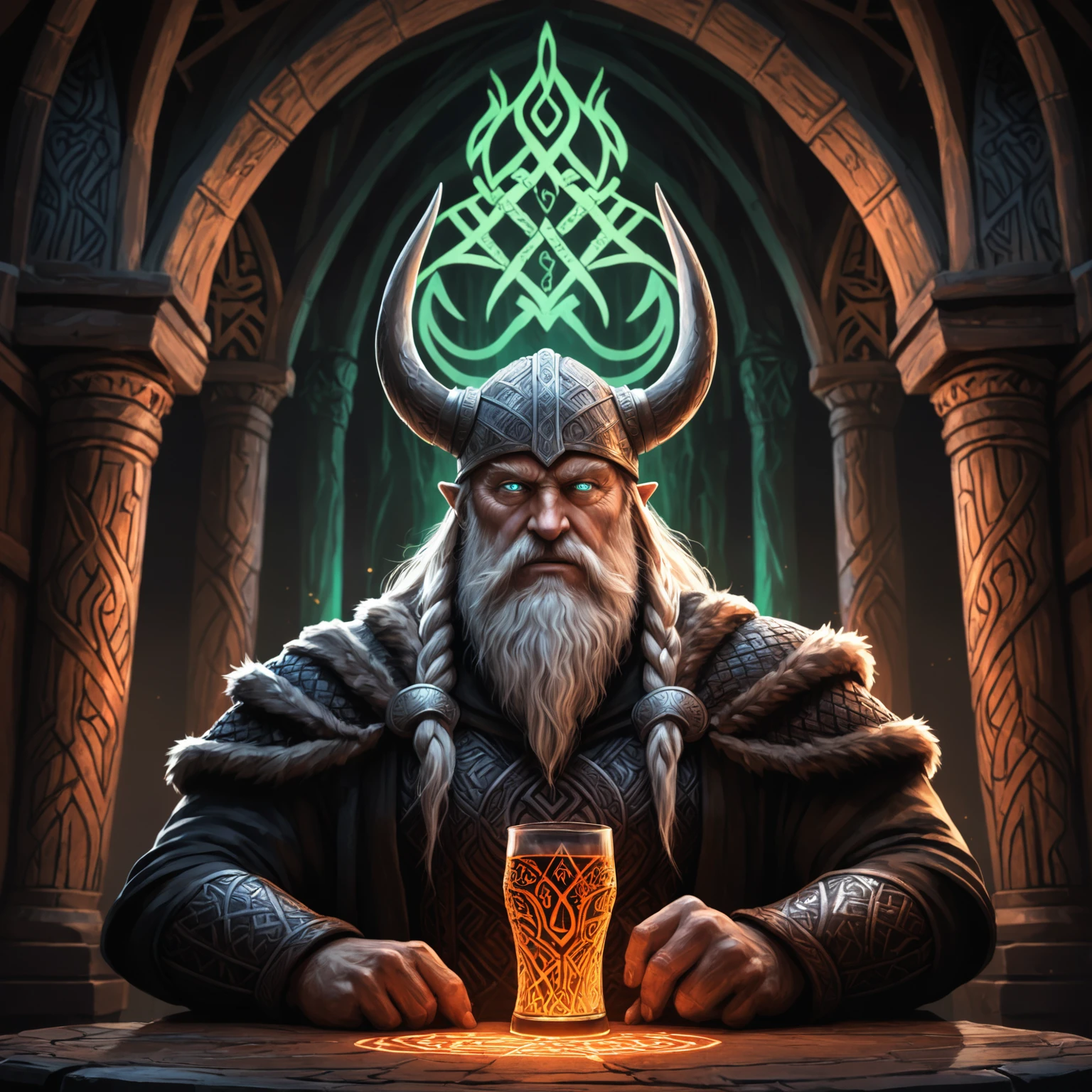 a close up of a person with a horned helmet holding a cup, viking shaman, viking warrior illustration, viking god, norse god, painted portrait of rugged odin, epic viking king, viking berserker, norse warrior, portrait of a viking, grim gwent card, viking king, viking and templar aesthetics, viking style, viking warrior, ancient viking warrior