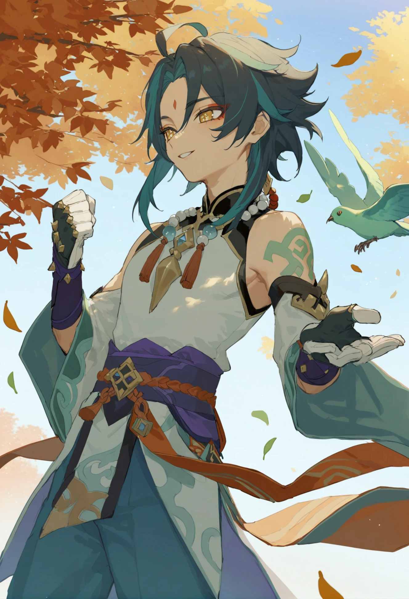 Primitive tribal teenager,nakeness,Animal skin skirt,male people,solo person,The upper part of the body
