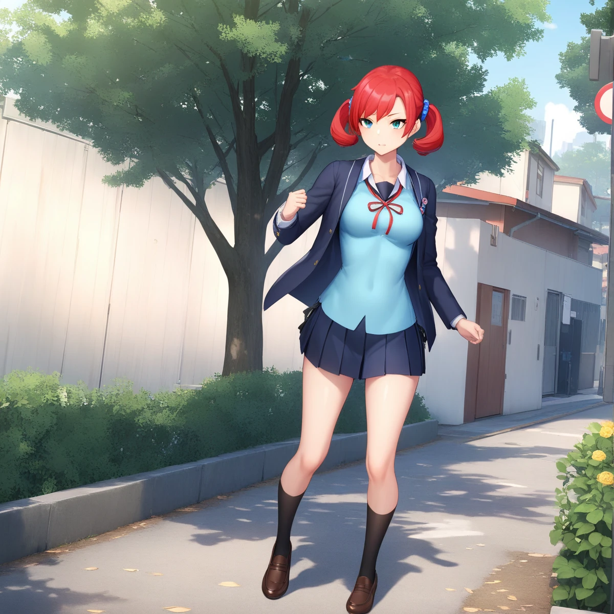 school uniform, dsc-nokia, (full body), solo, 1girl, outdoors, masterpiece, best quality, very aesthetic, absurdres <lora:dsc-nokia-V01-000003:0.6>