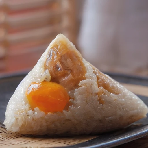 A delicious Chinese-style mazon (sticky rice dumpling) placed on a plate, drizzled with sauce. The zongzi is carefully wrapped, possibly with bamboo leaves, and the texture of the sticky rice and fillings is visible. The sauce adds a touch of flavor and visual appeal. The setting could be a dining table or a restaurant environment, with appropriate tableware and decorations. The scene should be as realistic as a high-resolution photograph, with warm and inviting lighting that highlights the details of the zongzi and the richness of the sauce, <lora:mazon:0.75> <lora:zonzu:0.8>