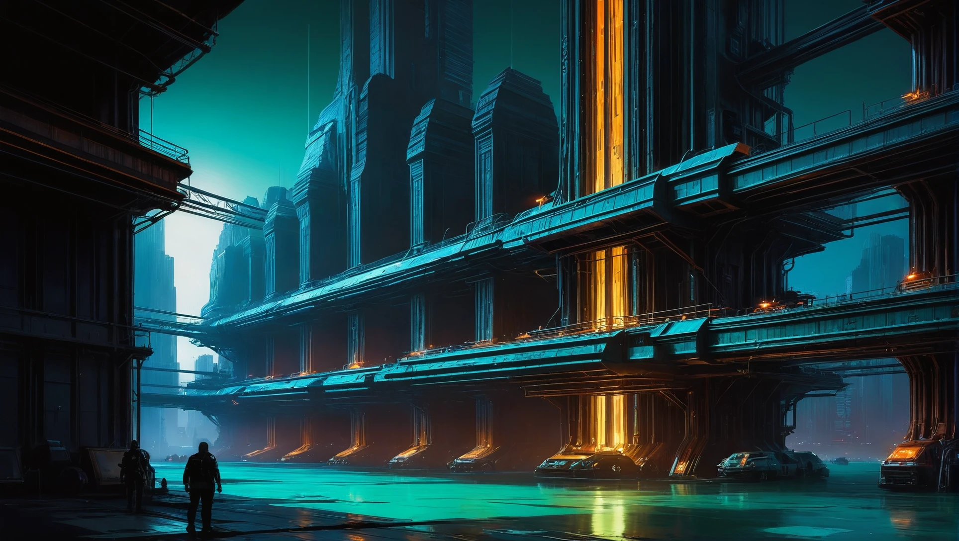 digital painting, scifi city, a great glowing dark color:mediumseagreen scifi vertical megastructure at the beginning of time, masterpiece, by Eddie Mendoza<lora:EnvyStarlightScifiAesthetic12:1>