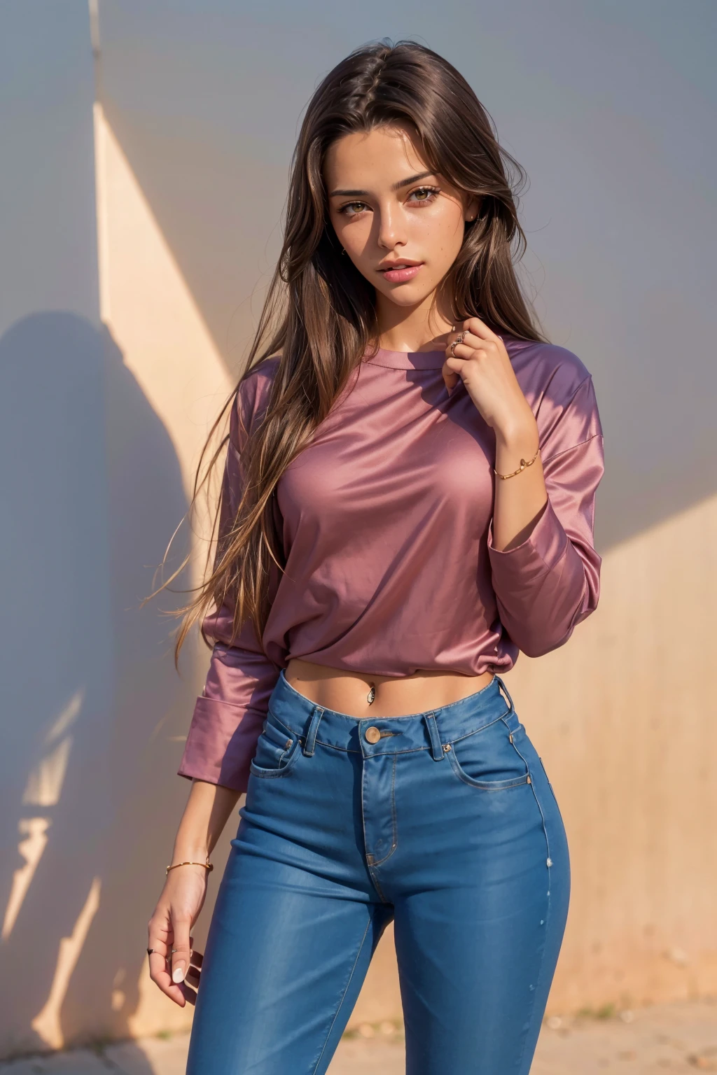 a (portrait, upper body focus) photograph of (1girl, 21 years old, slight smile), <lora:ZH_VSacedo_v1:1>, zh_vsacedo, solo, realistic, brown hair, brown eyes, lips, dark-skinned female, closed lips, looking at viewer, wearing (loose shirt, denim jeans)