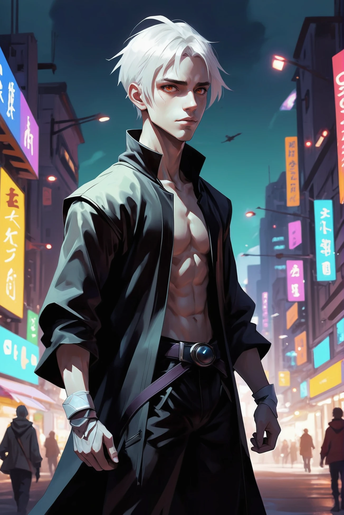 anime style, (full body:1.2), 1boy, man, handsome, solo, [:outlandish costume design,:0.2] battlemage, caucasian, navajowhite hair, (athletic:1.2) build,alien menagerie in a techno-optimist fantasy metropolis outside of reality, masterpiece<lora:EnvyStarlightJourneysEnd01:1>