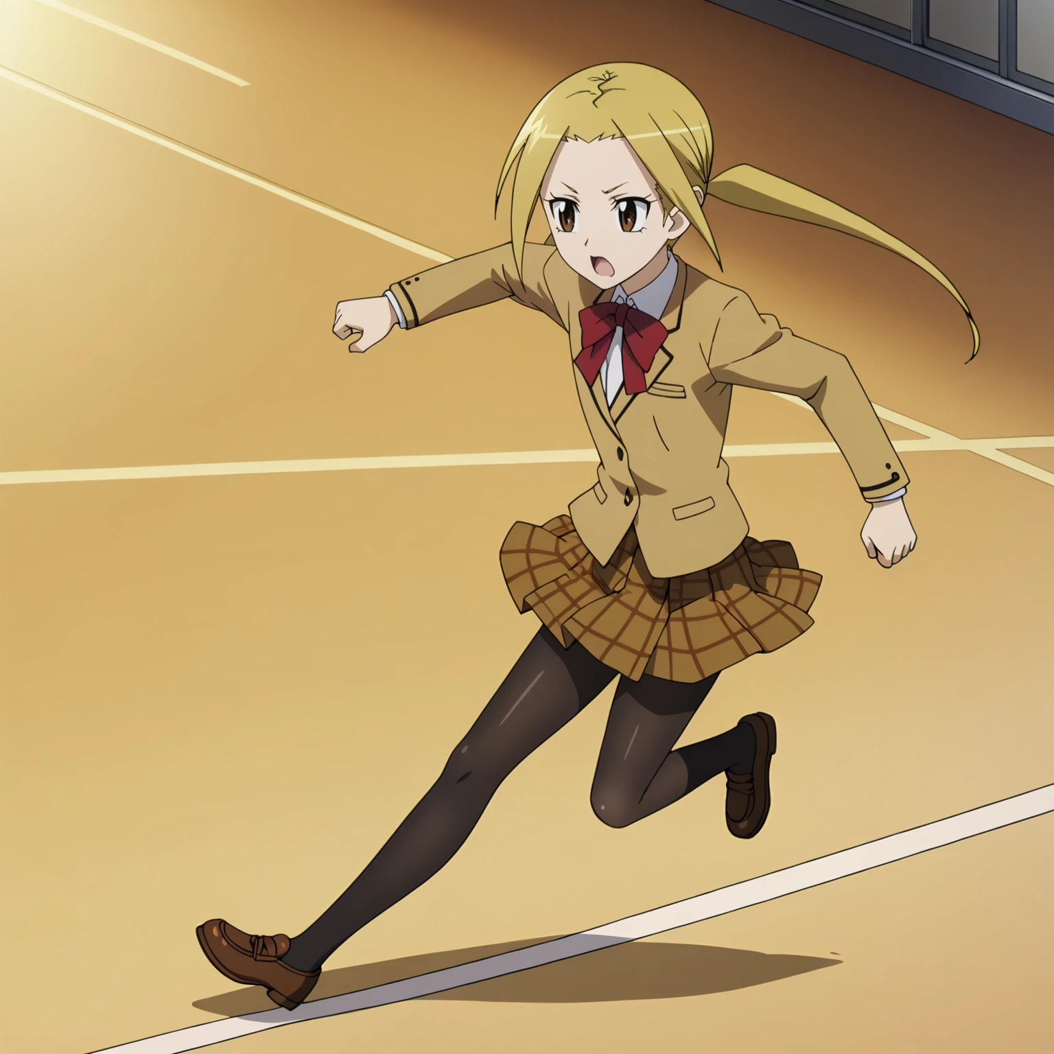 <lora:SuzuHagimuraXLpony001>,
solo,
SuzuHagimura,1girl,blonde hair,twintails,brown eyes,
school_uniform,
plaid skirt,
pantyhose,
full body,running,