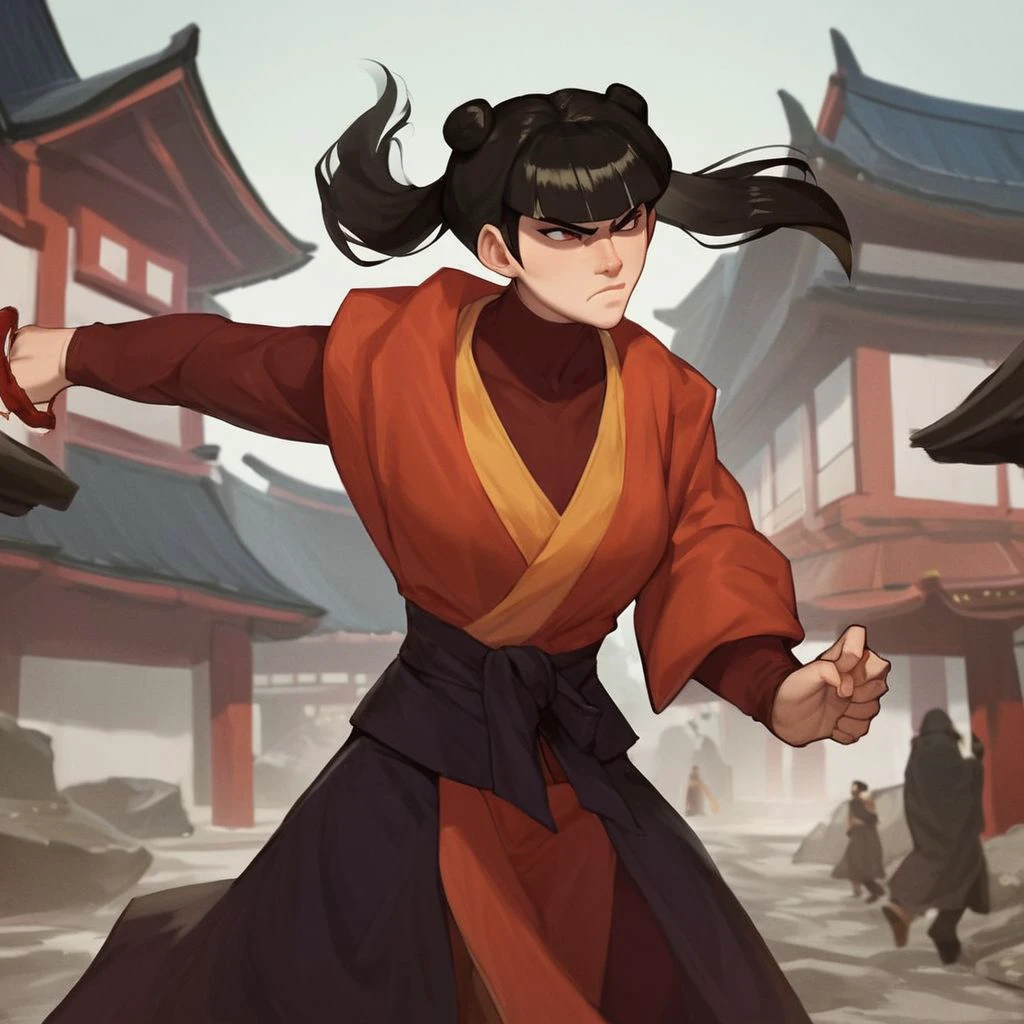 score_9, score_8_up, score_7_up, score_6_up, score_5_up, score_4_up, rating_questionable, Mai, fighting stance, in a Japanese village