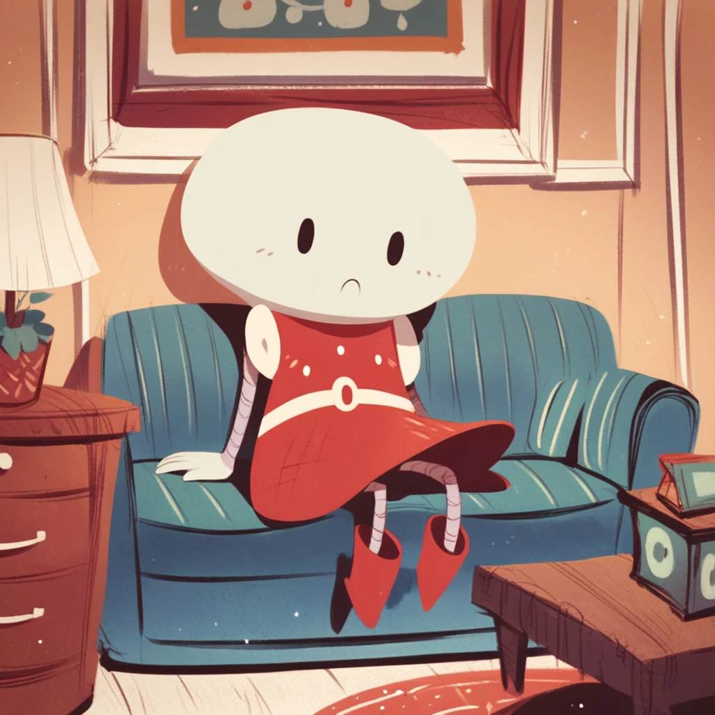 score_9, score_8_up, score_7_up, score_6_up, 1girl, DBZgure, red dress, living room, sitting on couch,