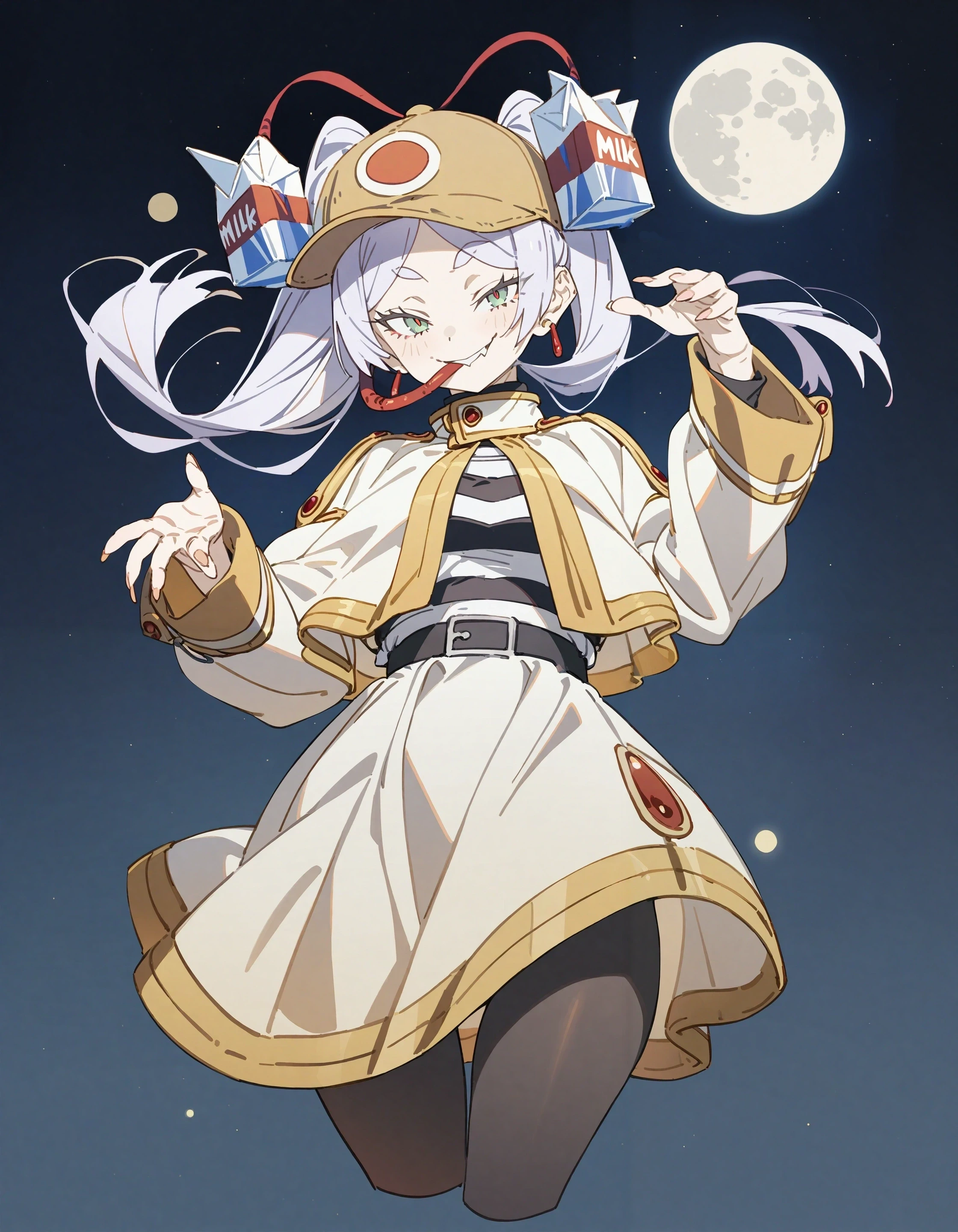 1girl, frieren, sousou no frieren, key visual, (hxxg:0.5),
beer hat, tube in mouth, floating, milk carton, baseball cap,
robe, night sky, evil smile, moon, starry sky, looking at viewer,
cropped legs, pantyhose,
cover page
<lora:concept_beerhat-v2.8.2-rls:1>