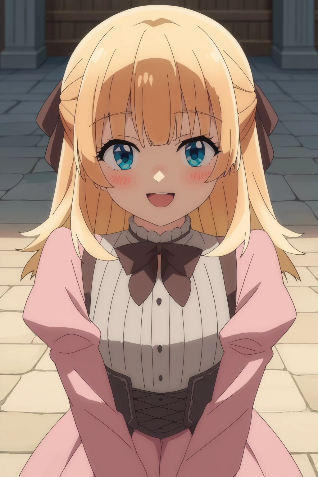 score_9,score_8_up,score_7_up, source_anime, anime screencap, 1girl, <lora:Lysia_Plaid_PonyXL_v2:1>, long hair, blonde hair, hair bow, bangs, blue eyes,
pink dress, frilled dress, bow, long sleeves, juliet sleeves,
looking at viewer, smile, open mouth, blush,