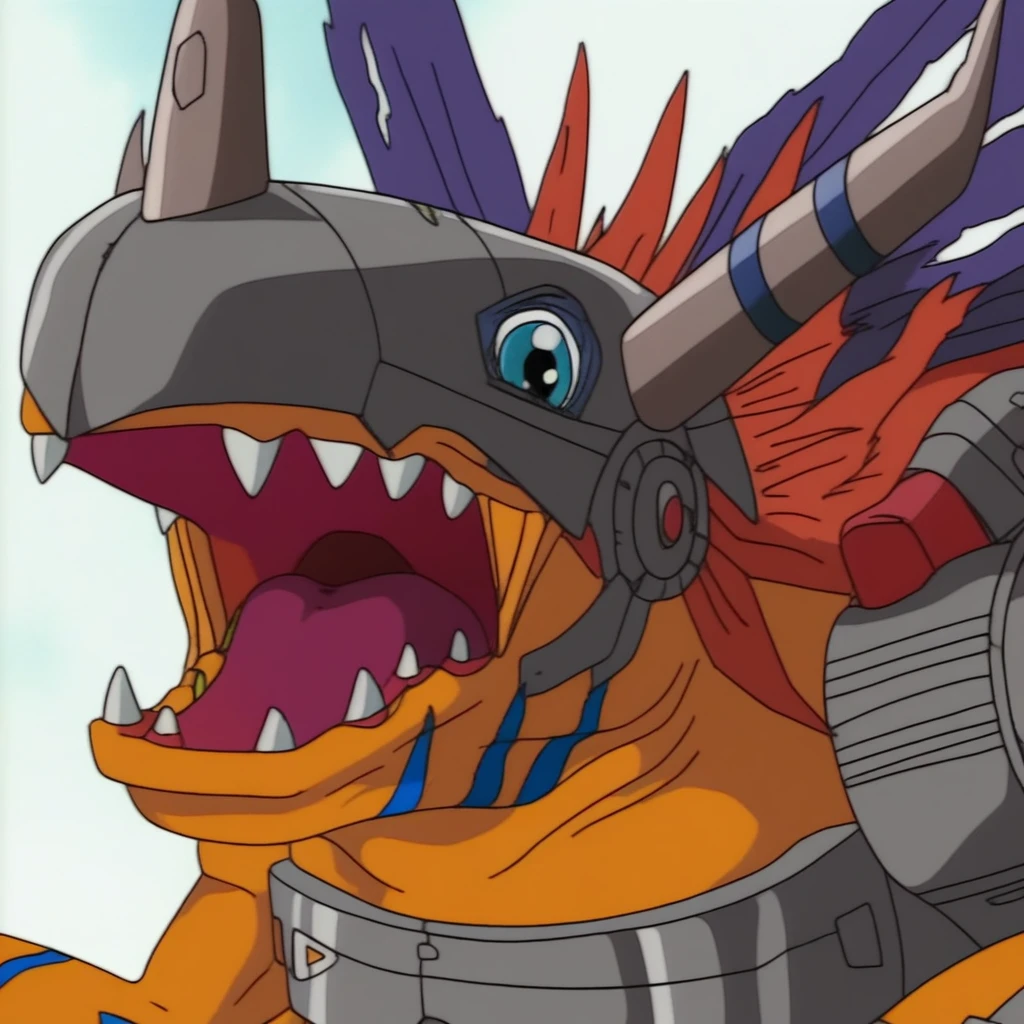 closeup, mouth open, close up, , band down, metalgreymon