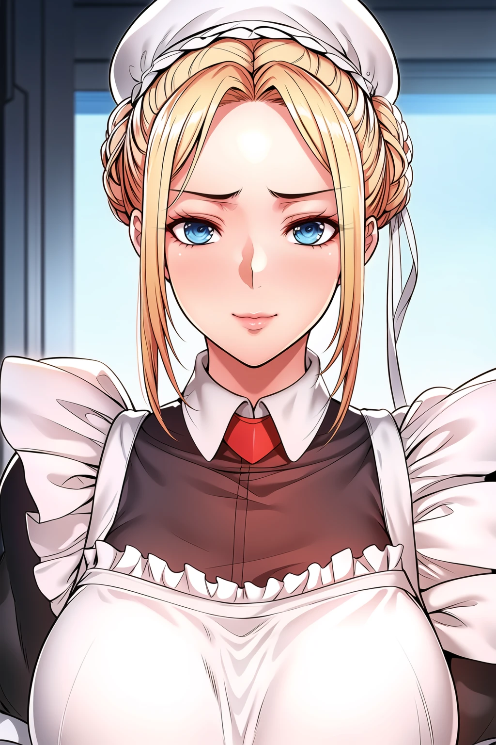 Simple White Background,
dynamic pose,standing at attention,
maid outfit,maid, maid apron, long sleeves,
<lora:Elena_RevengeHarem-KK77-V1:0.7>,
blue eyes, blonde hair,bangs,white headwear,hair bun,hair ornament,
<lora:Oda_Non_Style-KK77-V2:0.3>,<lora:more_details:0.1>,
1 girl, 20yo,Young female,Beautiful long legs,Beautiful body,
Beautiful Nose,Beautiful character design, perfect eyes, perfect face,expressive eyes,perfect balance,
looking at viewer,(Focus on her face),closed mouth, (innocent_big_eyes:1.0),(Light_Smile:0.3),
official art,extremely detailed CG unity 8k wallpaper, perfect lighting,Colorful, Bright_Front_face_Lighting,White skin,
(masterpiece:1.0),(best_quality:1.0), ultra high res,4K,ultra-detailed,
photography, 8K, HDR, highres, absurdres:1.2, Kodak portra 400, film grain, blurry background, bokeh:1.2, lens flare, (vibrant_color:1.2),professional photograph,
(Beautiful,large_Breasts:1.4), (beautiful_face:1.5),(narrow_waist),
