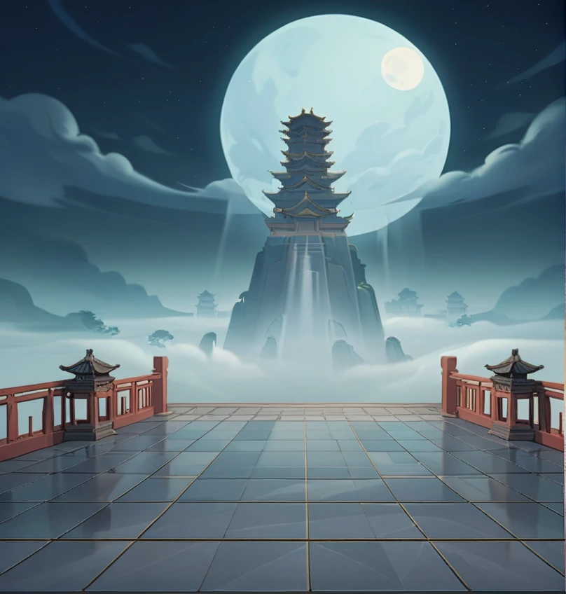 Ancient China,towering into the clouds,Wonderland,Square,floor tiles,Full Moon,Mist,sky,spectacular,clouds,Solemn,dignified,Night,no_humans,8k,best quality,masterpiece,highres,absurdres,edgQuality,<lora:DetailedEyes_V3:1>,<lora:WildcardX-XL-Detail-Enhancer:1>,<lora:add-detail-xl:1.5>,<lora:yuanzun-000160:0.6>,