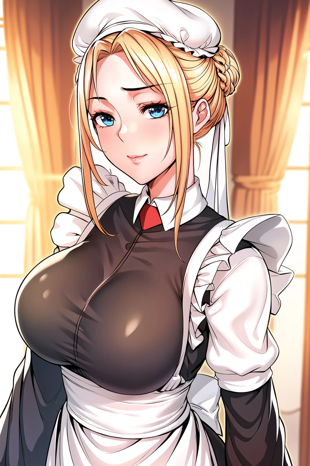 Simple White Background,
dynamic pose,standing at attention,
maid outfit,maid, maid apron, long sleeves,
<lora:Elena_RevengeHarem-KK77-V1:0.7>,
blue eyes, blonde hair,bangs,white headwear,hair bun,hair ornament,
<lora:Oda_Non_Style-KK77-V2:0.3>,<lora:more_details:0.1>,
1 girl, 20yo,Young female,Beautiful long legs,Beautiful body,
Beautiful Nose,Beautiful character design, perfect eyes, perfect face,expressive eyes,perfect balance,
looking at viewer,(Focus on her face),closed mouth, (innocent_big_eyes:1.0),(Light_Smile:0.3),
official art,extremely detailed CG unity 8k wallpaper, perfect lighting,Colorful, Bright_Front_face_Lighting,White skin,
(masterpiece:1.0),(best_quality:1.0), ultra high res,4K,ultra-detailed,
photography, 8K, HDR, highres, absurdres:1.2, Kodak portra 400, film grain, blurry background, bokeh:1.2, lens flare, (vibrant_color:1.2),professional photograph,
(Beautiful,large_Breasts:1.4), (beautiful_face:1.5),(narrow_waist),