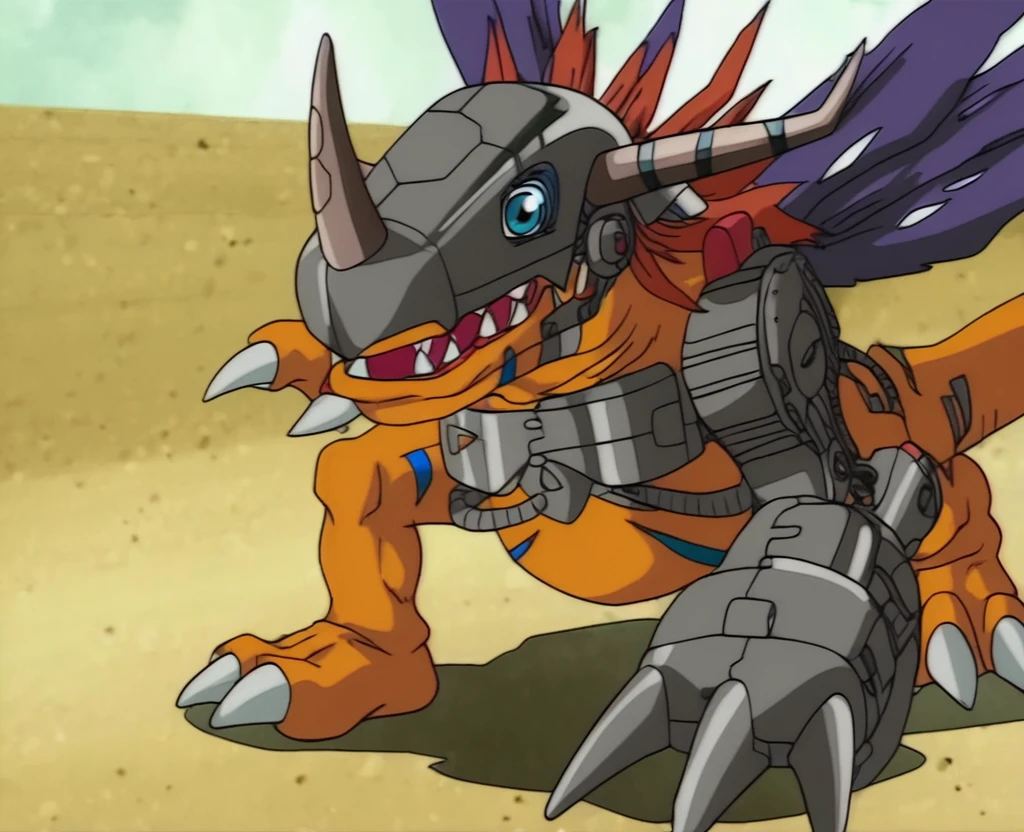 metalgreymon,closeup,desert,armor,horns,wings<lora:metalgreymon-web:1>