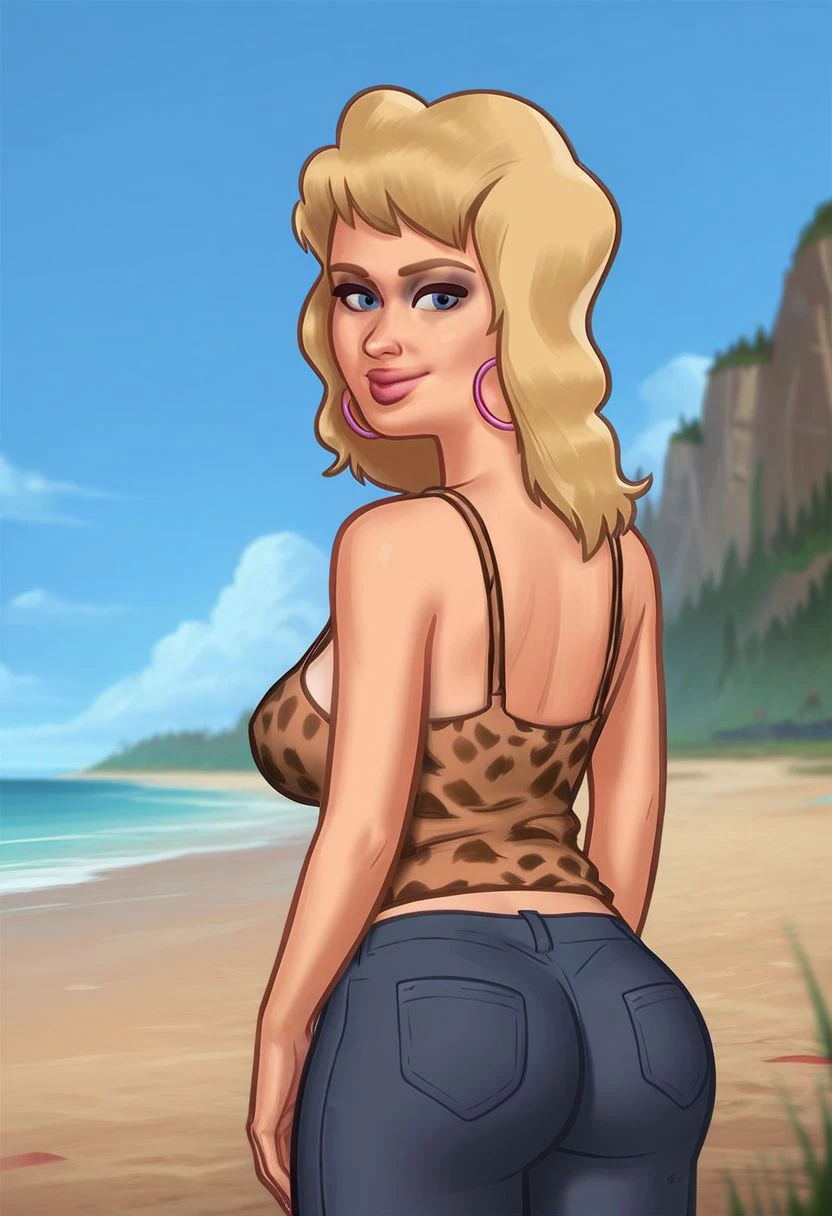 Redhead bimbo on the beach, wearing short denim shorts and a tight white top, huge ass, big buldging out of her shirt, ((underboob)), beautiful, gorgoues face, big pink lips, cheekbones, snokey eyes, glam makeup, sharp nose, jawline, skinny, slender, slim, ((ultra realistic)), (hughly detailed face), beautiful lighting, smooth skin, bright image, bright colours, blue sky, sunshine, hyperreal, ((kneeling, suck a huge black penis, blow job, bbc, bbc in her mouth, black cock in her mouth), (shocked, surprised expression)