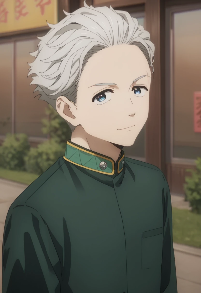 score_9, score_8_up, score_7_up, masterpiece, best quality, amazing quality, best aesthetic, ,absurdres, ,cute, solo,Hajime Umemiya, gray hair, blue eyes, green chinese clothes<lora:EMS-372207-EMS:1.000000>