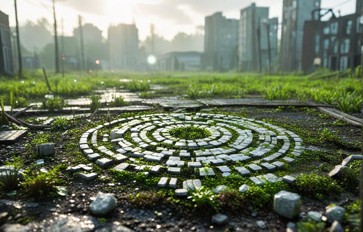 Gl1tchBasalt, abandoned city landscape, Photorealistic 3D game concept with extraterrestrial landscape with ground made of voronoi-shaped prismatic voxels and with low-poly early evening abandoned decaying  urban landscape flooded with dense milky-green fog laying on the ground.( Shallow depth of field, strong swirly bokeh effect, volumetric lighting, light caustics, sun flares, light leaks and subsurface light scattering:1.15) are emphasizing the surreal pleasant intricate picture.
BREAK (shallow depth of field, smooth background with strong swirly bokeh effect:1.25)