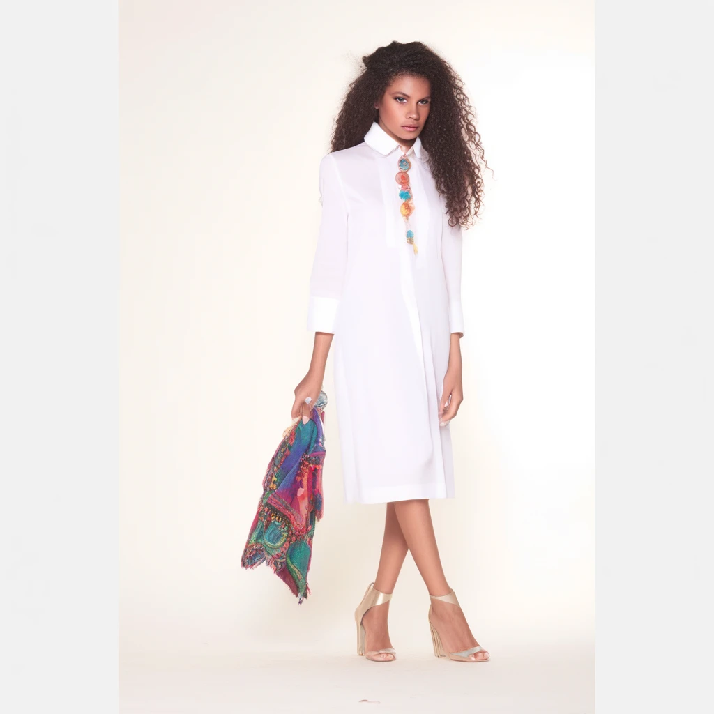 Crafting a vivid depiction: a sleekly styled mélange of image and artistry invites you into the world of a fashion campaign. A strikingly chic mulatto girl, exuding an air of effortless elegance in trendy attire, effortlessly captures the spotlight in a professional photoshoot for a casual lookbook. The shot showcases her in modern, fashionable clothing, with each detail meticulously captured in high resolution. The image radiates sophistication and excellence, making it a visual masterpiece that effortlessly draws the viewer into the realm of high fashion.
