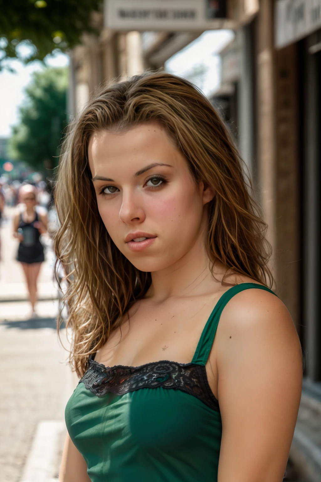 <lora:KerieHart:0.8>, full color portrait of a young woman, wearing a summer dress, in a crowded street, natural light, RAW photo, subject, 8k uhd, dslr, soft lighting, high quality, film grain, Nikon D850