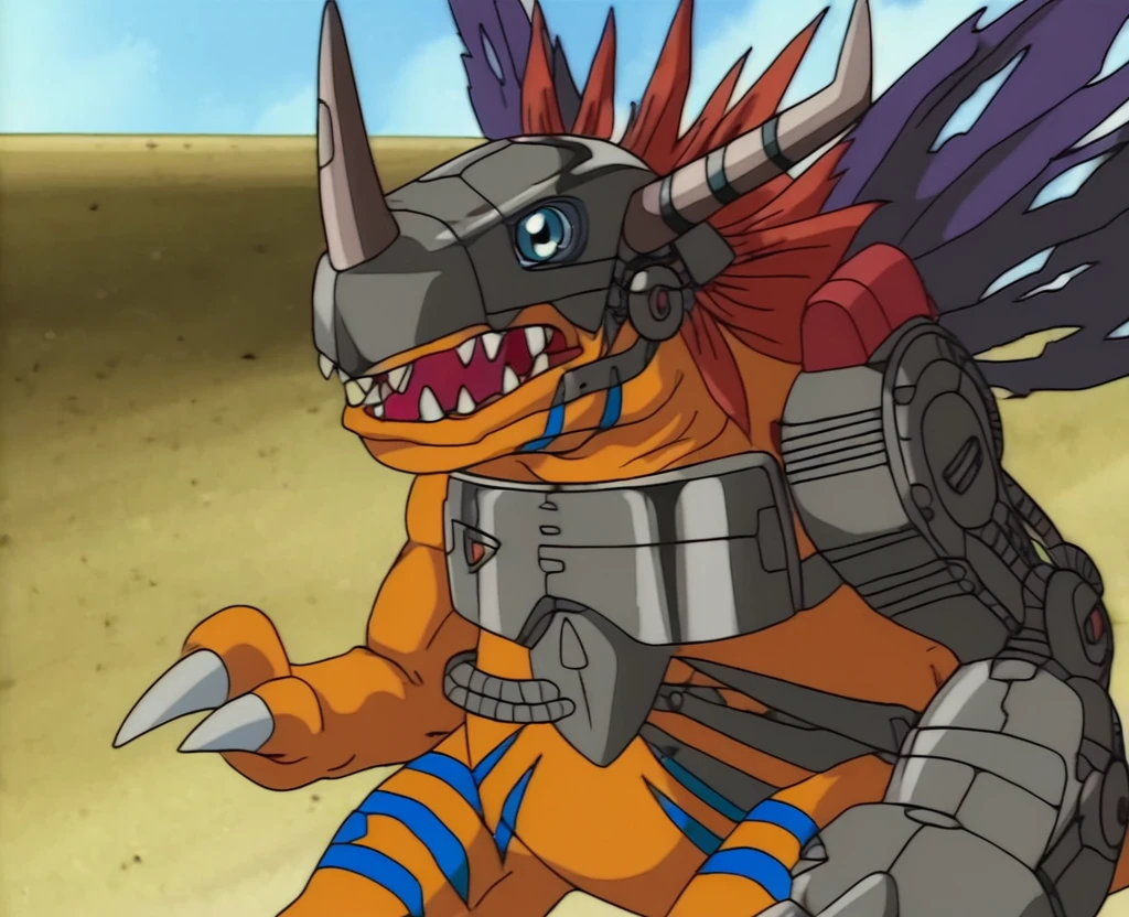 metalgreymon,closeup,desert,armor,horns,wings<lora:metalgreymon-web:1>